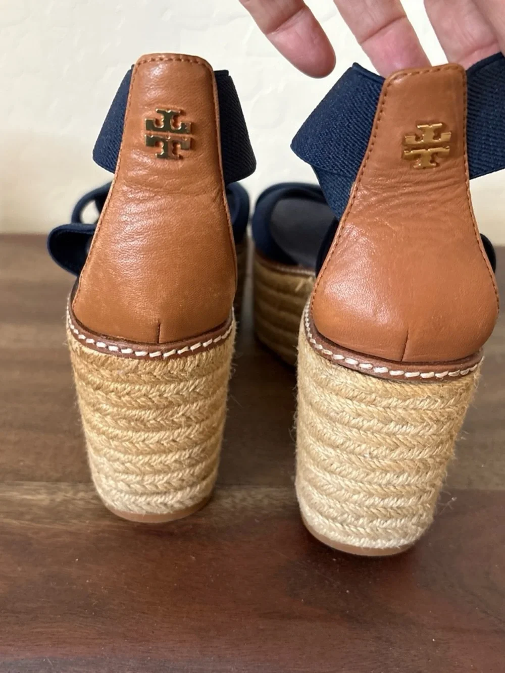 Tory Burch Navy Espadrille Platform Wedge Sandals. 7.5